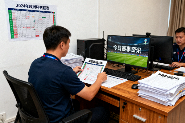 体育新闻编辑室内整理赛事资讯与赛程信息